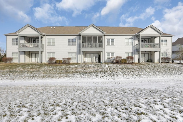 view of snow covered property