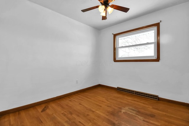 empty room featuring ceiling fan and hardwood / wood-style floors