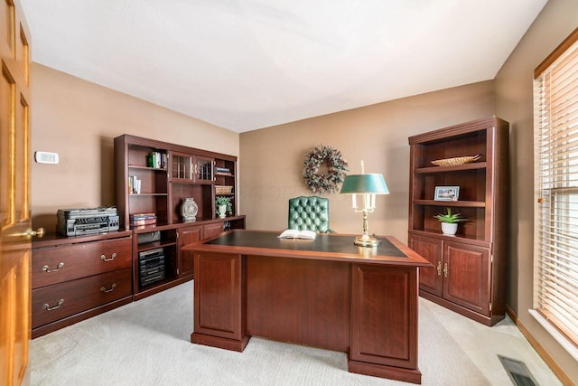 view of carpeted home office