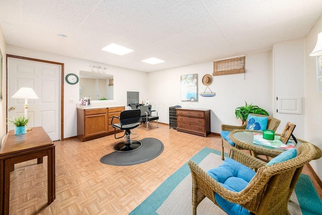 office featuring light parquet flooring