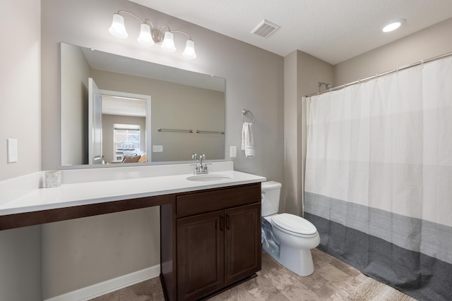 bathroom with vanity, toilet, and a shower with shower curtain