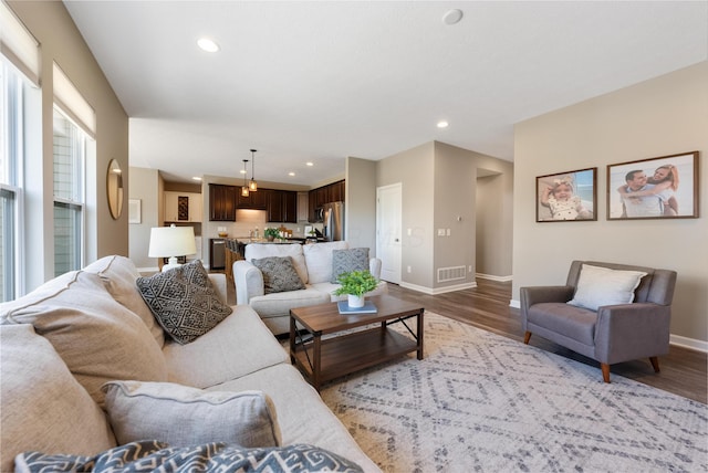 living room with hardwood / wood-style floors