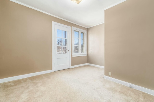 carpeted spare room featuring ornamental molding