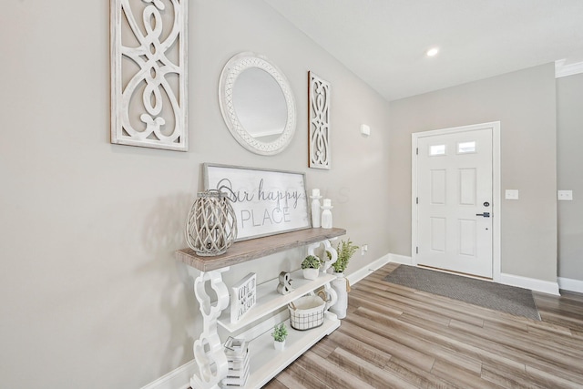 entryway with hardwood / wood-style floors