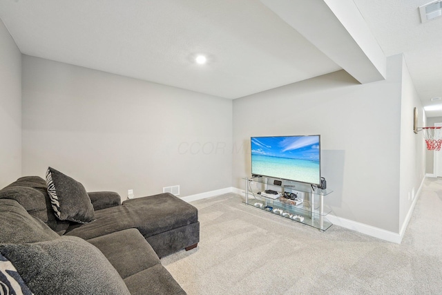 living room with light carpet