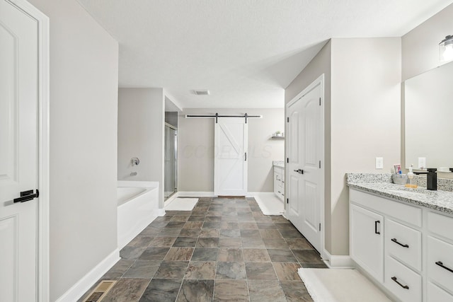 bathroom featuring vanity and plus walk in shower