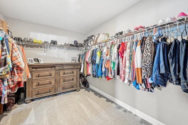 walk in closet with carpet flooring