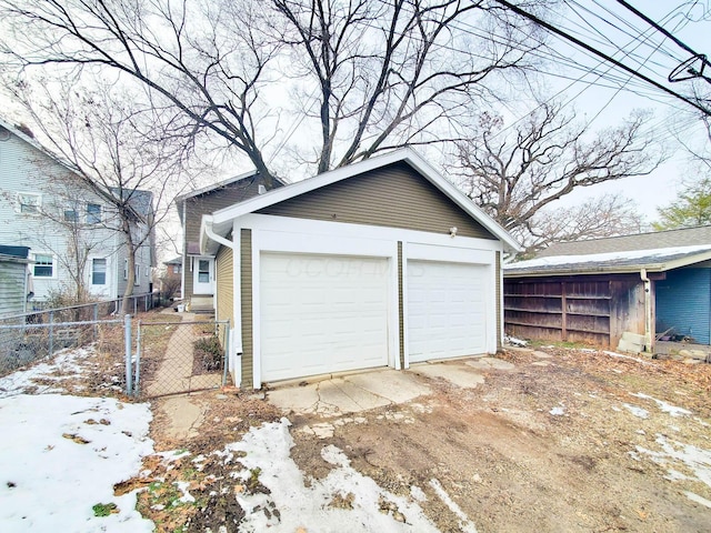 view of snow covered garage