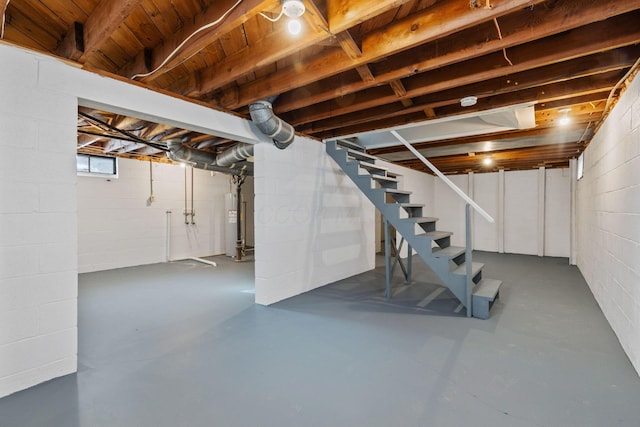 basement featuring water heater