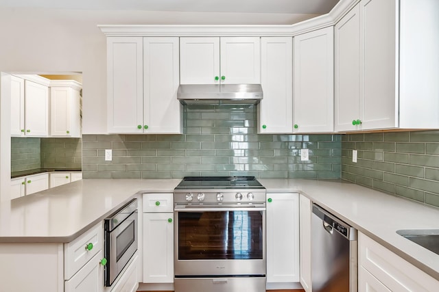 kitchen with white cabinetry and appliances with stainless steel finishes