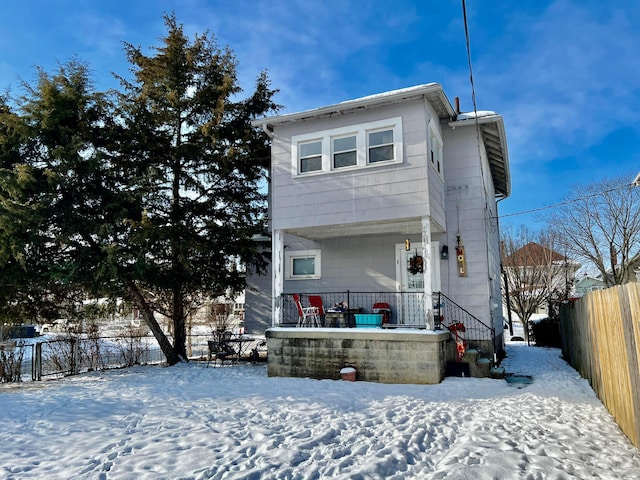 view of snow covered property