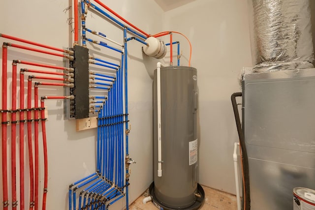 utility room featuring water heater