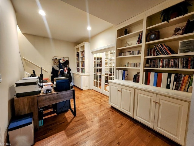 office area featuring hardwood / wood-style flooring and french doors