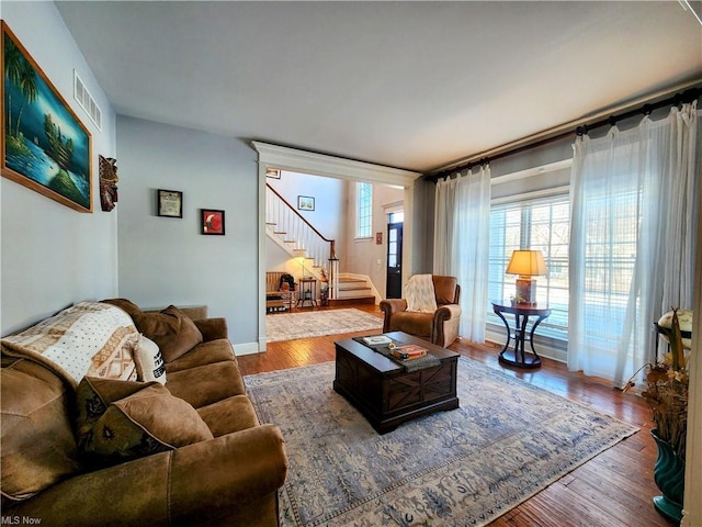 living room with hardwood / wood-style flooring