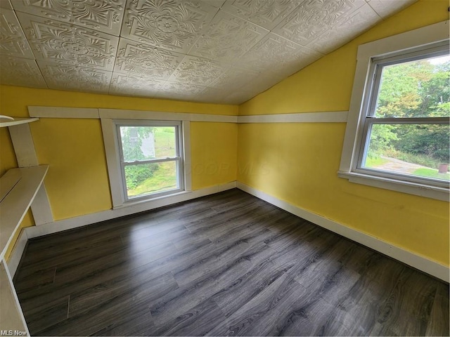 additional living space featuring dark hardwood / wood-style flooring and vaulted ceiling