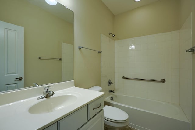 full bathroom featuring shower / bathtub combination, toilet, and vanity