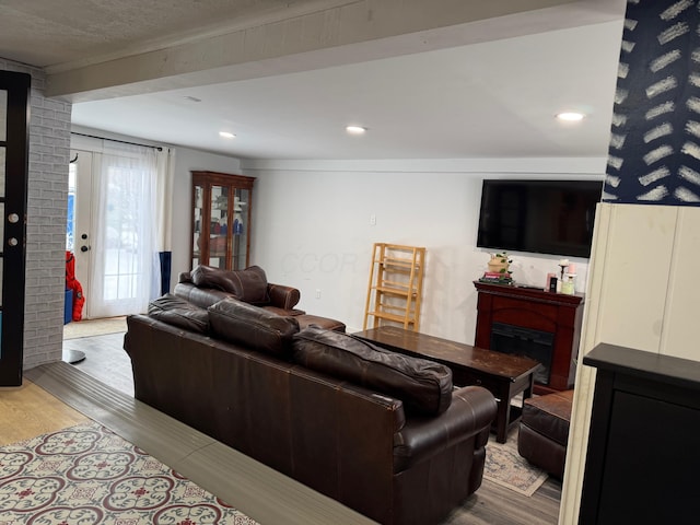 living room with hardwood / wood-style flooring