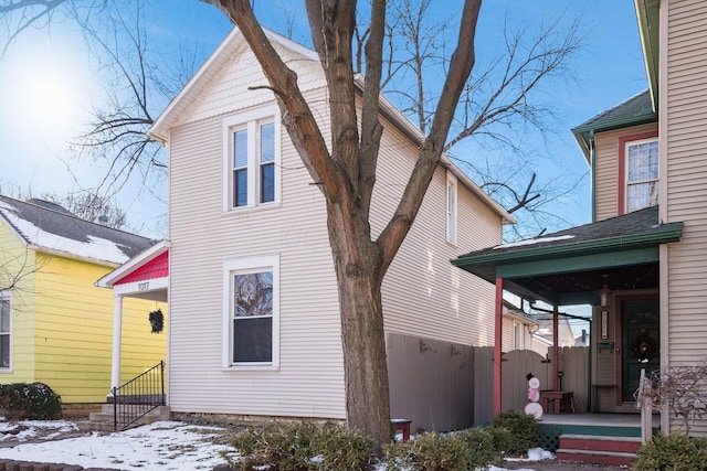 view of snow covered house