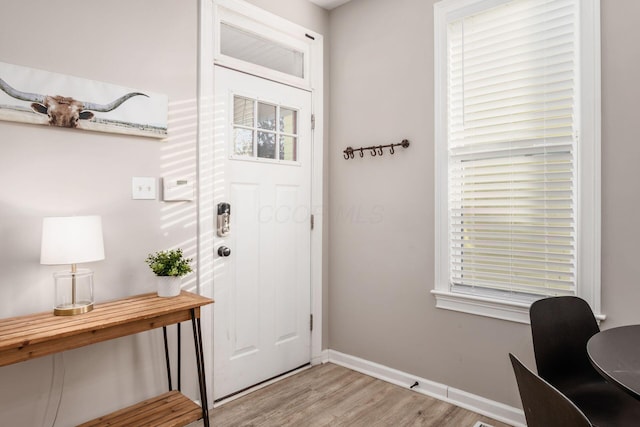 entrance foyer featuring a healthy amount of sunlight and light hardwood / wood-style flooring