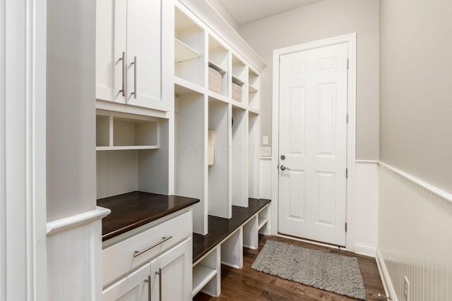 mudroom featuring dark hardwood / wood-style floors