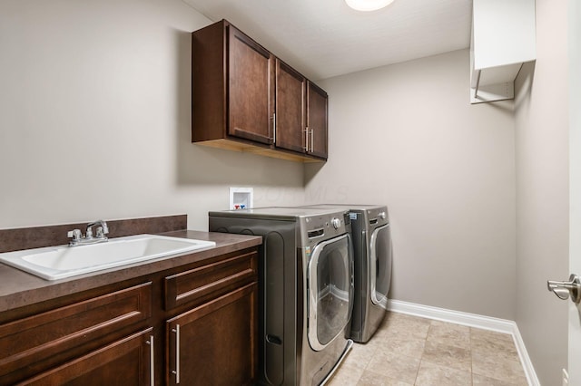 laundry area featuring cabinets, sink, and washing machine and dryer