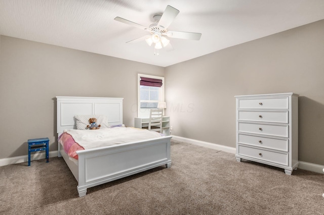 bedroom featuring carpet floors and ceiling fan