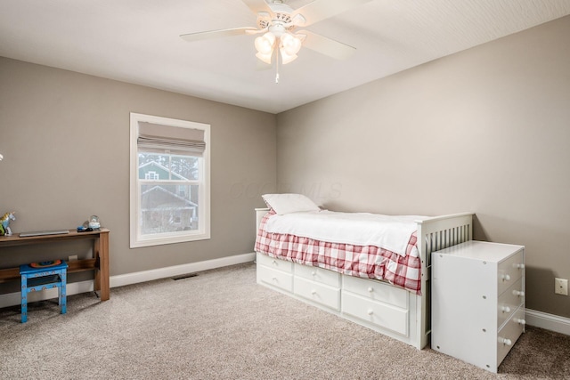 bedroom featuring carpet floors and ceiling fan