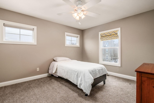 bedroom featuring carpet floors and ceiling fan