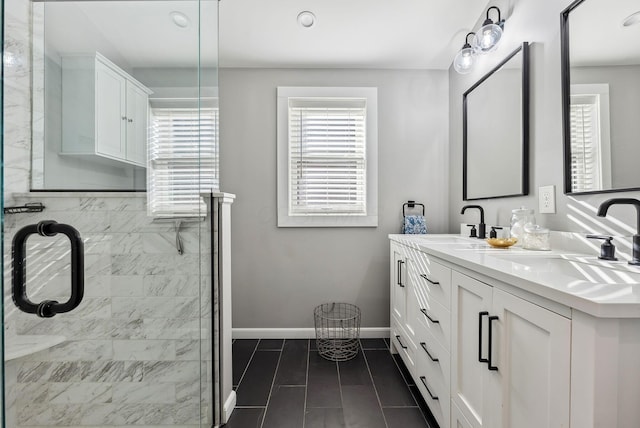 bathroom with vanity and an enclosed shower