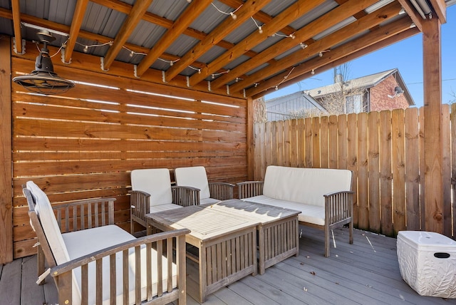 wooden deck with outdoor lounge area