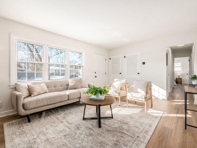 living room with light wood-type flooring