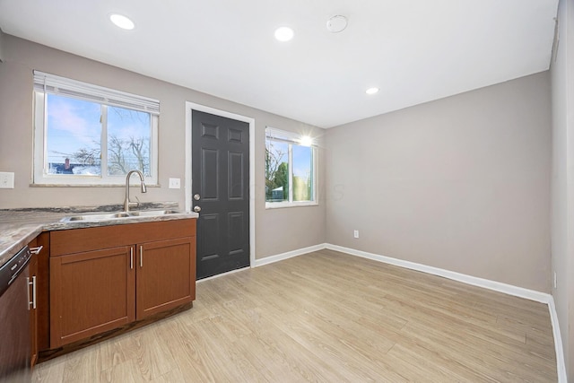 kitchen featuring sink, dishwasher, and light hardwood / wood-style floors