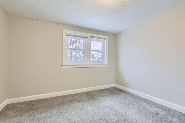 unfurnished room with a textured ceiling and carpet