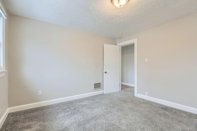 empty room with carpet and a textured ceiling