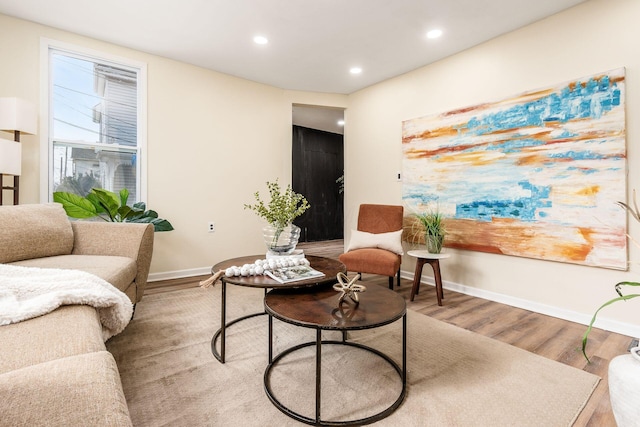 sitting room with hardwood / wood-style flooring