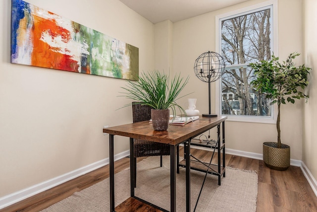 office with hardwood / wood-style floors and plenty of natural light