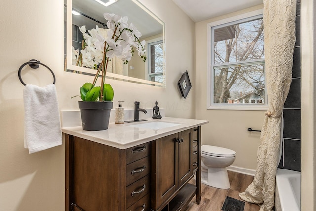 bathroom featuring hardwood / wood-style floors, toilet, and vanity