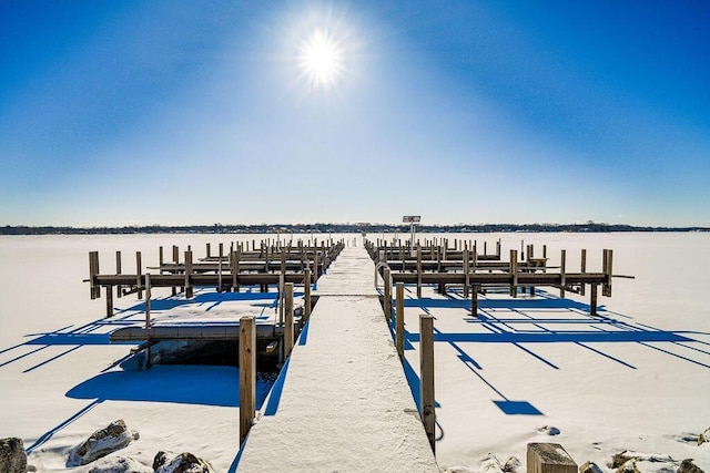 view of dock with a water view