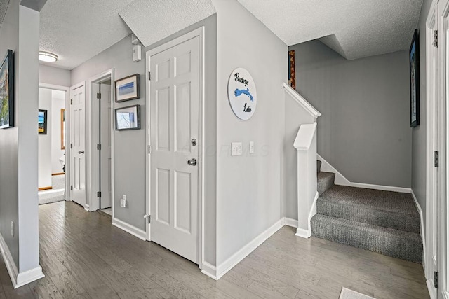 interior space with hardwood / wood-style floors and a textured ceiling