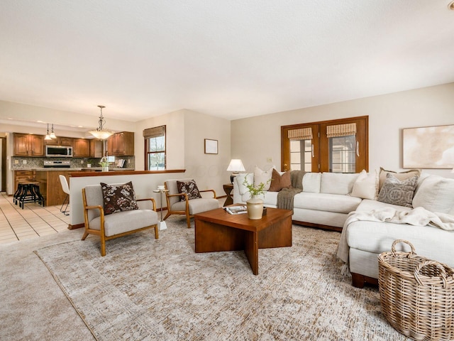 living room featuring light tile patterned floors