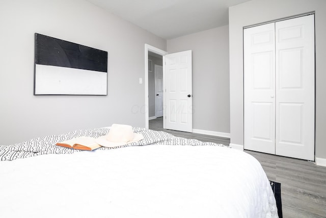 bedroom featuring hardwood / wood-style floors and a closet