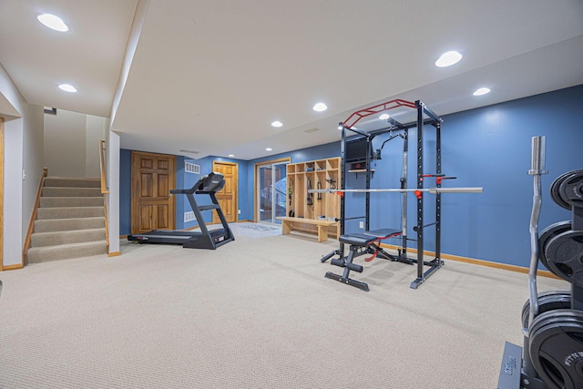 exercise room with carpet floors