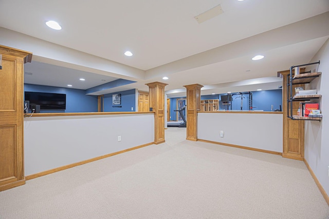 basement with light carpet