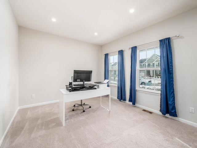 view of carpeted office space