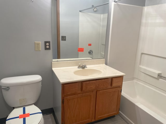 full bathroom featuring vanity, toilet, and shower / washtub combination