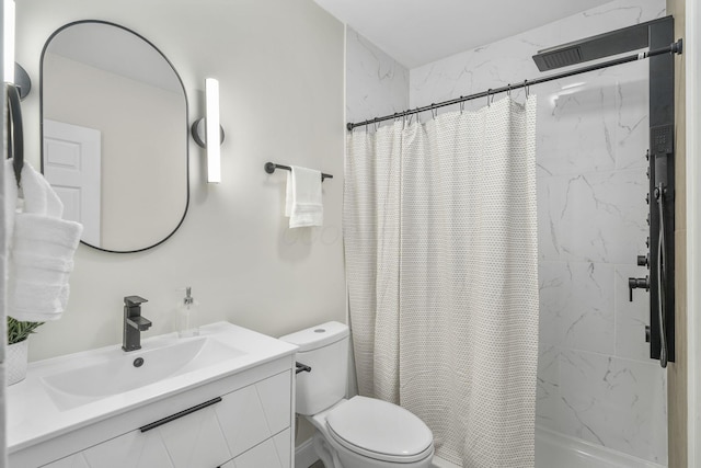 full bathroom with vanity, toilet, and shower / bath combo