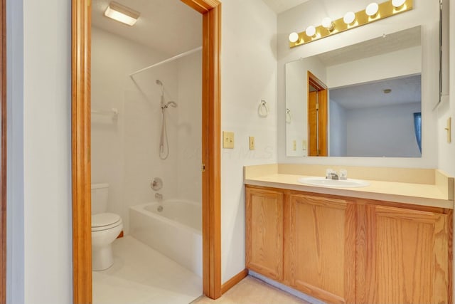 full bathroom with vanity, toilet, and bathing tub / shower combination