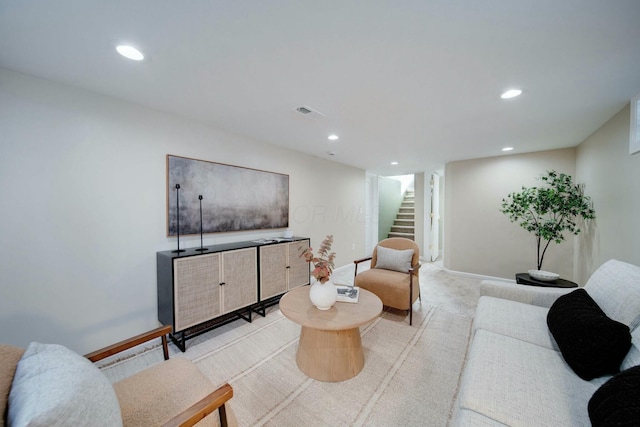 living room with light carpet