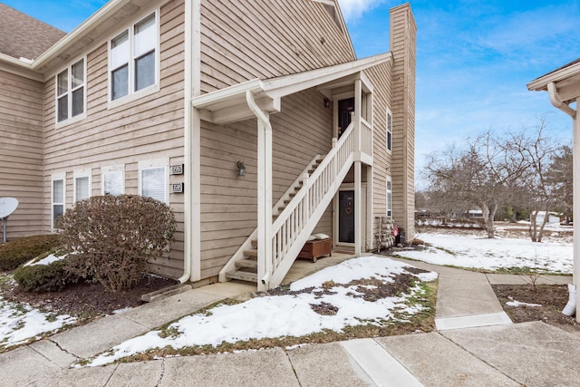 view of snow covered exterior