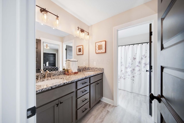 bathroom featuring wood-type flooring and vanity